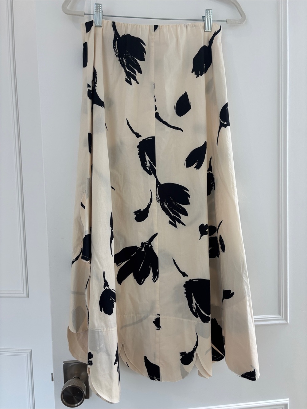 Cream Floral Midi Skirt with Black Print -